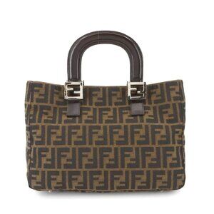 FENDI Zucca Hand Bag Canvas Leather Brown Vintage Purse 90278585